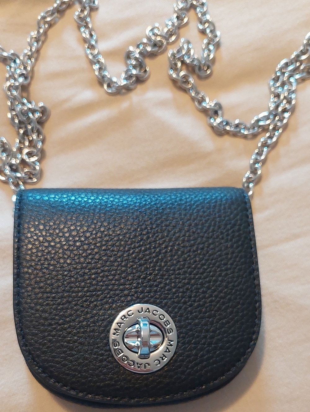 Marc Jacobs Black Pebbled Leather Mini Coin Purse with Silver Hardware